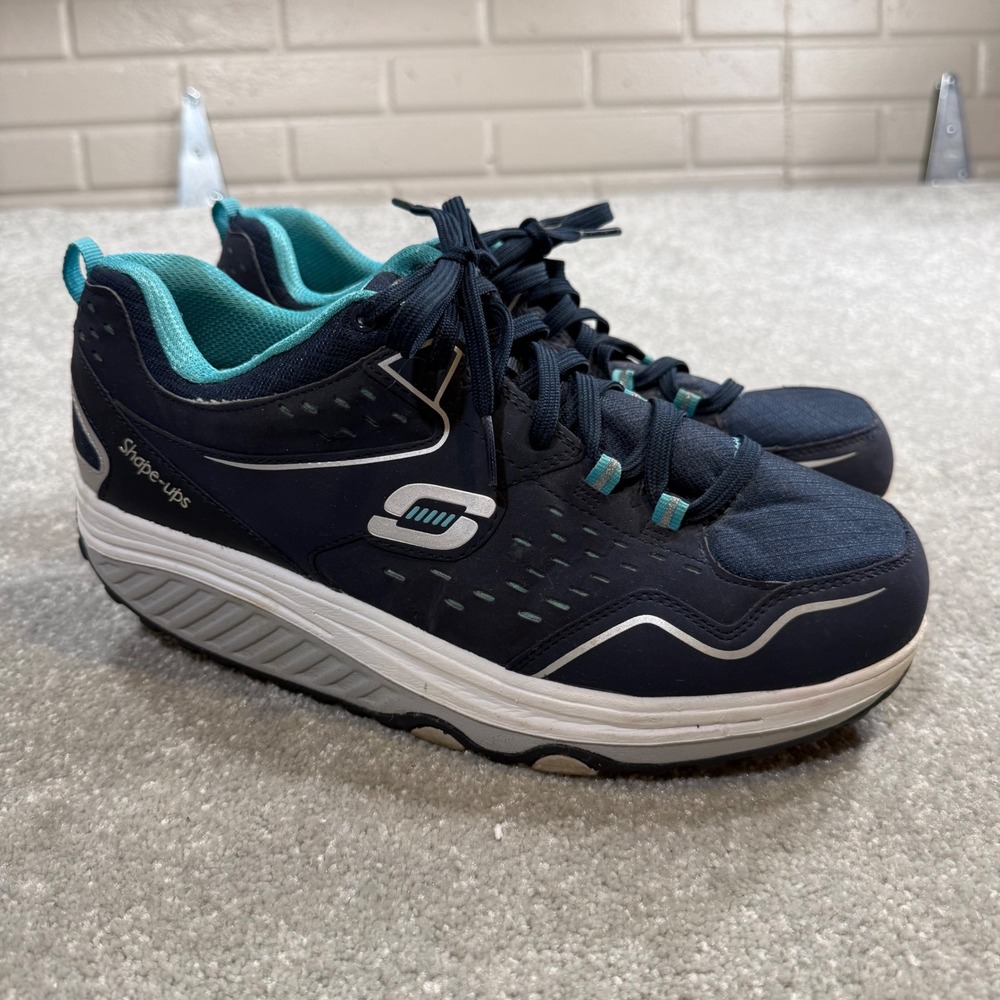 Skechers Shape-ups Navy Blue Silver Toning Walking Shoes Rocker Bottoms Ladies11